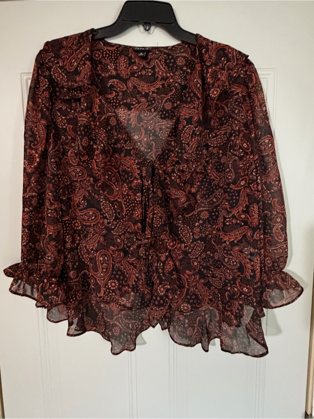 Torrid Paisley Chiffon Blouse 0 Large Ruffle VNeck Sheer Boho Witchy Whimsy Goth